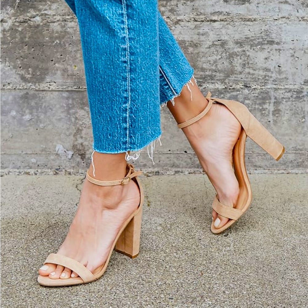 Taylor Natural Suede Ankle Strap Heels